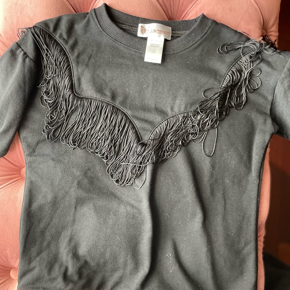 Girls cotton emporium black fringed shirt